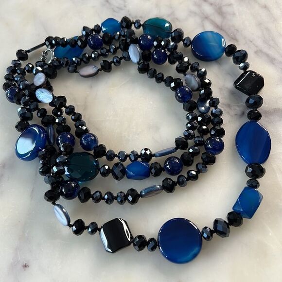 Navy blue beaded long rock necklace - Picture 8 of 10